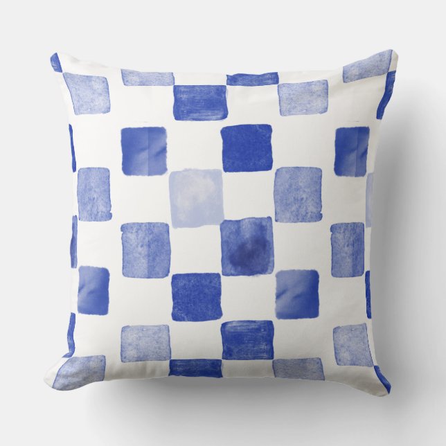 Blauwe Aquarel Kussenhoes Kussen (Voorkant)