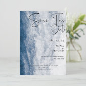 Blauwe aquarel Kust Oceaan Strand Bruiloft Save The Date (Staand voorkant)