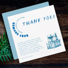 Blauwe aquarel minimalistische baby shower boy bedankkaart