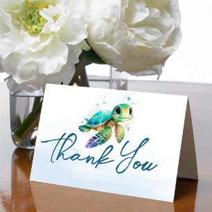 Blauwe Aquarel Onder de Zee Baby Shower Bedankkaart