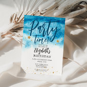 Blauwe Aquarel Party Tijd Verjaardag Kaart