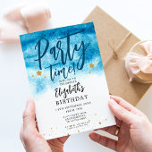 Blauwe Aquarel Party Tijd Verjaardag Kaart