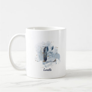 Blauwe Aquarel Persoonlijke Naam Letter Initiaal L Koffiemok