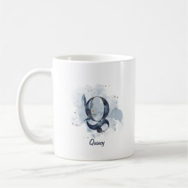 Blauwe Aquarel Persoonlijke Naam Letter Initiaal Q Koffiemok