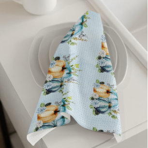 Blauwe Aquarel Pompoen Herfst Keukenhanddoek