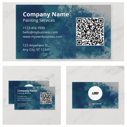 Blauwe Aquarel Schilder QR Code Visitekaartje