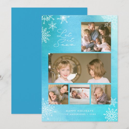 Blauwe Aquarel Sneeuwvlokken Sneeuwt het Foto Feestdagenkaart (Voorkant / Achterkant)