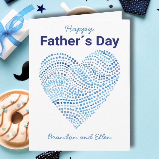 Blauwe Aquarel Stippen Hart Vaderdag Kaart
