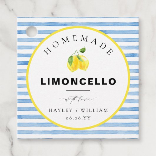 Blauwe Aquarel Streep Limoncello Bedankjes Labels (Voorkant)