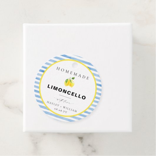 Blauwe Aquarel Streep Limoncello Bedankjes Labels (In situ)