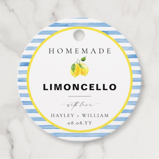 Blauwe Aquarel Streep Limoncello Bedankjes Labels (Voorkant)