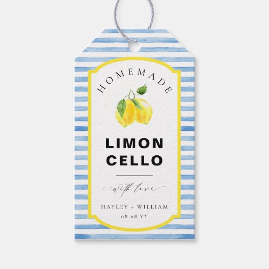 Blauwe Aquarel Streep Limoncello Favor Cadeaulabel (Voorkant)