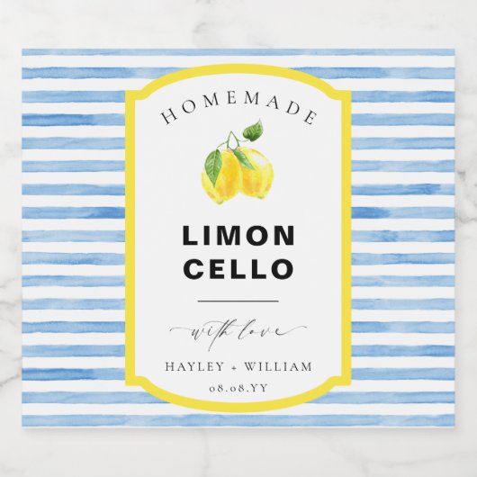 Blauwe Aquarel Streep Limoncello Favor Likeurfles Etiket (Enkel label)