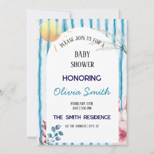 Blauwe Aquarel Strepen Kust Boho Baby Borrel Kaart