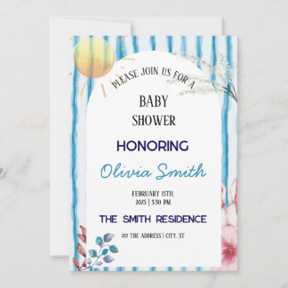 Blauwe Aquarel Strepen Kust Boho Baby Borrel Kaart