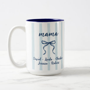 Blauwe Aquarel Strepen Mama & Kinderen Namen Op Ma Tweekleurige Koffiemok
