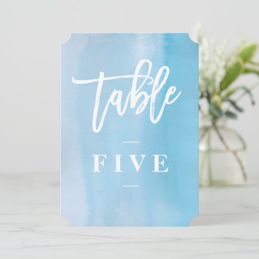 Blauwe aquarel tafelnummer voor de bruiloft (Staand voorkant)