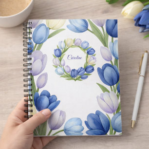 Blauwe Aquarel Tulp Bloemige Elegantie voor Haar Notitieboek