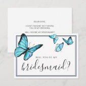 Blauwe aquarel vlinder Word Je Mijn Bruidsmeisje Kaart (Voorkant / Achterkant)