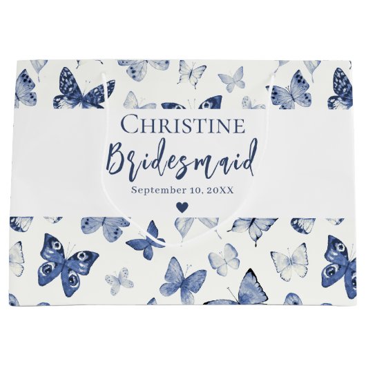 Blauwe Aquarel Vlinders Bruidsmeisje Bedankt Groot Cadeauzakje (Voorkant)