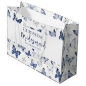 Blauwe Aquarel Vlinders Bruidsmeisje Bedankt Groot Cadeauzakje (Voorkant Gekanteld)