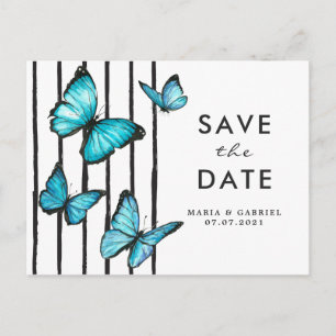 Blauwe aquarel vlinders Modern save the date Uitnodiging Briefkaart