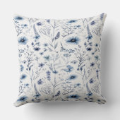 Blauwe Aquarel Wilde Bloem Botanische Worp Kussen (Achterkant)