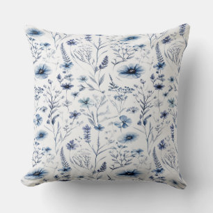 Blauwe Aquarel Wilde Bloem Botanische Worp Kussen