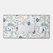 Blauwe Aquarel Wilde Bloem Bureaumat (Keyboard & Muis)