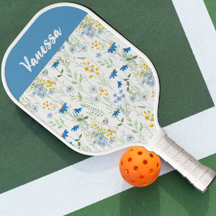 Blauwe Aquarel Wilde Bloem Eigen Naam Pickleball Paddle