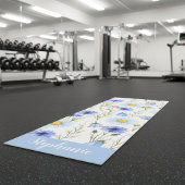 Blauwe Aquarel Wilde Bloem Initiaal Naam Yogamat