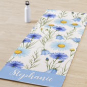 Blauwe Aquarel Wilde Bloem Initiaal Naam Yogamat