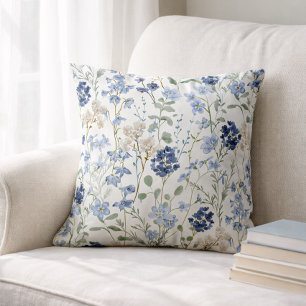 Blauwe Aquarel Wilde Bloem Kussen