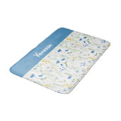 Blauwe Aquarel Wilde Bloem Monogram Naam Badmat (Gekanteld)