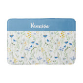 Blauwe Aquarel Wilde Bloem Monogram Naam Badmat (Voorkant)