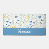 Blauwe Aquarel Wilde Bloem Monogram Naam Bureaumat (Voorkant)