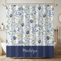 Blauwe Aquarel Wilde Bloem Monogram Naam