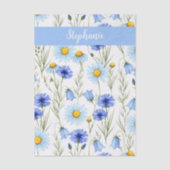 Blauwe Aquarel Wilde Bloem Monogram Naam Tissuepapier (Voorkant)