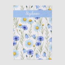 Blauwe Aquarel Wilde Bloem Monogram Naam