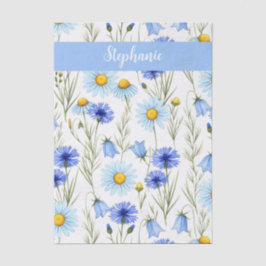 Blauwe Aquarel Wilde Bloem Monogram Naam Tissuepapier