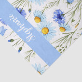 Blauwe Aquarel Wilde Bloem Monogram Naam Tissuepapier (Detail)