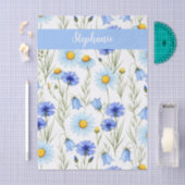 Blauwe Aquarel Wilde Bloem Monogram Naam Tissuepapier (Craft)