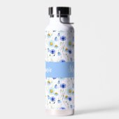 Blauwe Aquarel Wilde Bloem Monogramnaam Waterfles (Links)