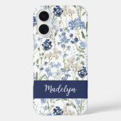 Blauwe Aquarel Wilde Bloem Naam Case-Mate iPhone Case (Achterkant)
