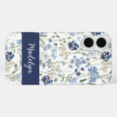 Blauwe Aquarel Wilde Bloem Naam Case-Mate iPhone Case (Achterkant (horizontaal))