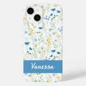 Blauwe Aquarel Wilde Bloem Naam Case-Mate iPhone Case (Achterkant)
