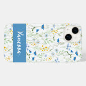Blauwe Aquarel Wilde Bloem Naam Case-Mate iPhone Case (Achterkant (horizontaal))