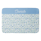 Blauwe aquarel wilde bloemen aangepaste naam badmat (Voorkant)
