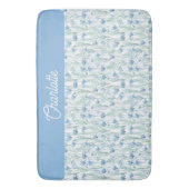 Blauwe aquarel wilde bloemen aangepaste naam badmat (Voorkant Verticaal)