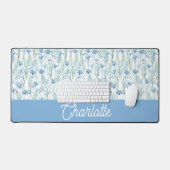 Blauwe aquarel wilde bloemen aangepaste naam bureaumat (Keyboard & Muis)